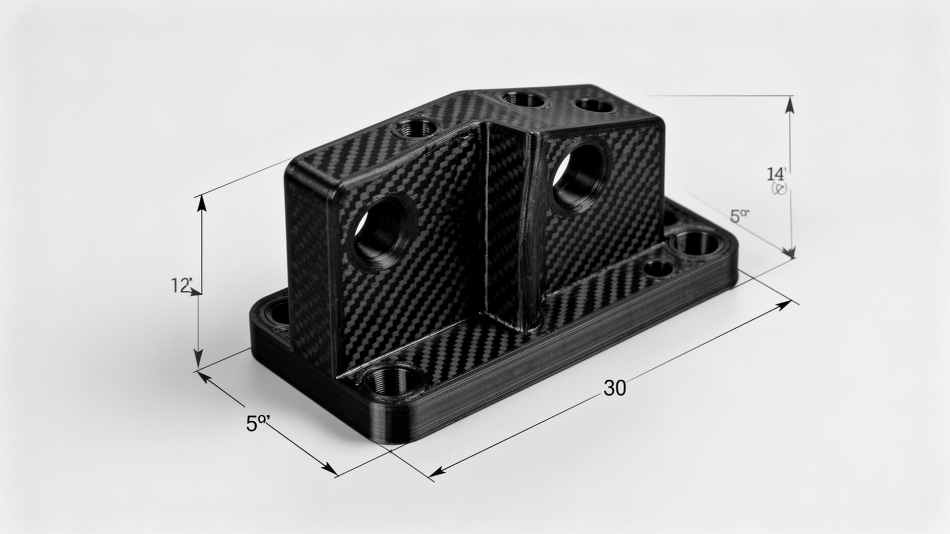 Carbonfaserverstärktes 3D-gedrucktes Bauteil mit Maßlinien