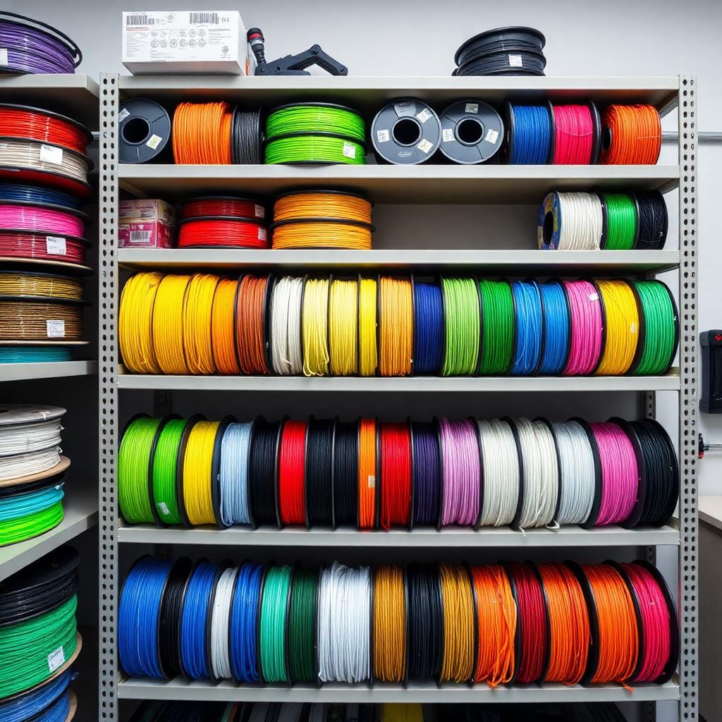 Filament-Lager mit über 50 Farben und Materialien.