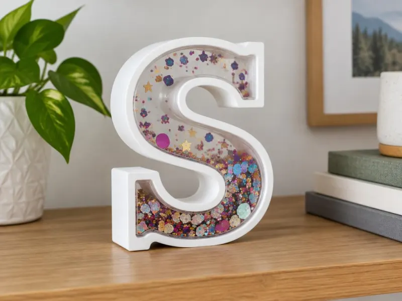 3D-Vorschau: 3D-Buchstabe mit Glitzerfach